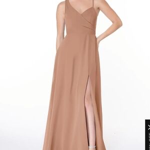 Azazie 22 bridesmaid formal long champagne rose dress with slit